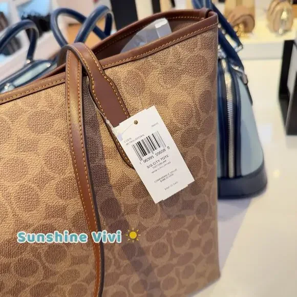 NWT COACH 🔥City Tote In Signature Canvas Gold/Tan/Brown CV976 - Picture 2 of 10